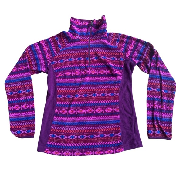 Columbia Pink purple Aztec Geometric Fleece 1/4 Zip Pullover Long Sleeve M - Picture 1 of 6